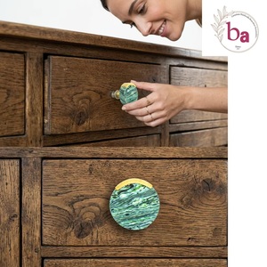 Ba Round Resin Brass Industrial Design <b>Cabinet</b> Knob <b>Green</b> Eco-Friendly Multi-Function Contemporary Kitchen Handle Durable - Product Image 2