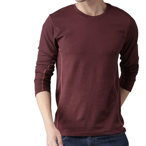 เสื้อยืดแขนยาวผู้ชายสีพื้น คอโอ ทรงปกติ ผ้าฝ้าย 100% ดีไซน์ถักลำลอง พร้อมโลโก้ด้านหน้า รุ่นใหม่ปี 2026 - Product Image 1