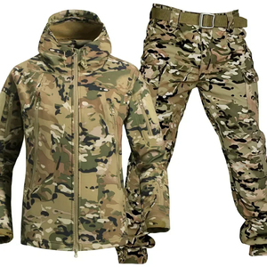 Ensemble de vêtements tactiques imperméables en coton sergé camouflage pour hommes, veste à capuche multi-poches, pantalon en polaire, chasse en plein air - Product Image 3