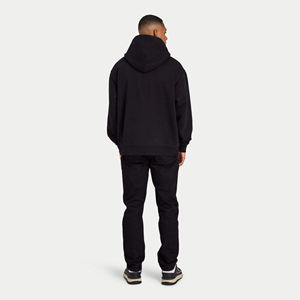 Sweat à capuche oversize noir uni pour homme avec épaules tombantes et poche kangourou – Vêtements en gros OEM ODM - Product Image 4