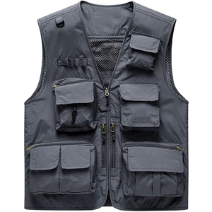 Gilet de pêche et de chasse multi-poches respirant en maille de haute qualité pour l'extérieur, veste utilitaire sans manches rouge - Product Image 3