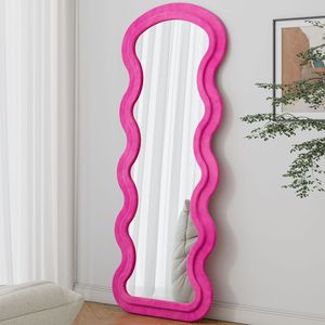 Specchio da terra a figura intera in flanella con motivo a onde rosa per camera da letto o soggiorno, da appendere o da montare a parete - Product Image 2