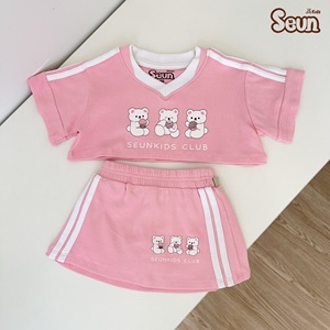 ชุดเซ็ตเสื้อครอปและกระโปรงผ้าคอตตอนริบสำหรับเด็กผู้หญิง ยืดได้ 4 ทิศทาง เนื้อผ้านุ่ม สวมใส่สบาย ผลิตในเวียดนาม - Product Image 6