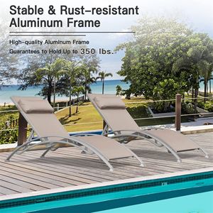 Set di 2 Sedie Reclinabili da Esterno con Schienale Regolabile e Cuscino Rimovibile, Lettini da Spiaggia per Interni/Esterni - Product Image 6