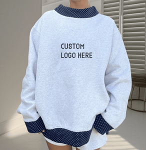 เสื้อสเวตเชิ้ตผู้หญิงปักโลโก้ตามสั่ง แต่งขอบลายจุด ผ้าฟลีซพรีเมียมเนื้อหนา ทรงโอเวอร์ไซส์ สวมใส่สบาย - Product Image 5