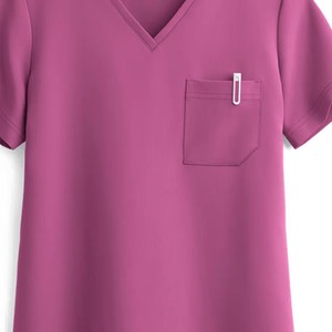 Women's Pink <b>Scrub</b> Set V-Neck Top With Pockets And Cargo Pants Hospital Uniform Woven Cotton Polyester Blend - Product Image 2