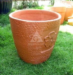 Pot rond en mosaïque de terre cuite avec finition sculptée à la main, écologique, pour la maison et le jardin, pots et jardinières à fleurs - Product Image 4