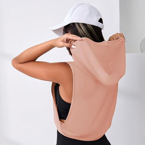 Wholesale Women’s Performance Cropped Hoodie Tank <b>Top</b> Lightweight Breathable Training Activewear - Product Image 2