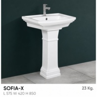 Lavabo de salle de bain rectangulaire sur pied en surface solide, design traditionnel, finition polie, drain intégré, capacité 12L