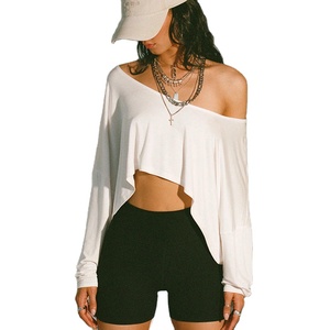 Sweat-shirt à épaules dénudées pour femmes, coupe ample, pull décontracté, tissu doux, manches longues, style streetwear tendance, confortable, à porter au quotidien - Product Image 1