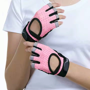 Gants de fitness demi-doigts noir or gris aspect cuir respirant fermeture à boucle cadre de vélo - Product Image 2