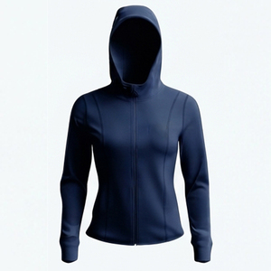 Sudadera con Capucha Azul Marino para Mujer, con Cierre, Manga Larga, Tejida, de Secado Rápido, Poliéster, para Otoño - Product Image 1
