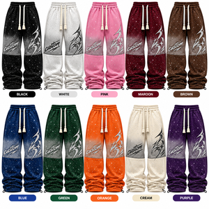 Pantalon de jogging ample en molleton Galaxy Wash, imprimé étoiles noires entièrement orné de strass, coupe large, style streetwear, respirant - Product Image 6
