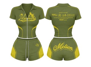 Motion Apparel Women's <b>Red</b> Yellow Zipper Short Sleeve Crop Top Shorts Set Breathable Casual Summer Outfit - Product Image 2