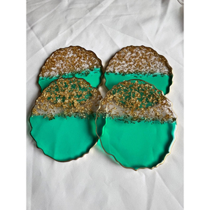 Custom White Flower <b>Epoxy</b> <b>Resin</b> Coasters Set With Gold Foil Edges Luxury Geode Agate Drink Mats For Home Decor And Wedding Decor - Product Image 4