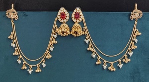 Boucles d'oreilles Earchain de qualité supérieure, Jhumka traditionnelles, parfaites pour les soirées, les occasions festives, design magnifique, légères - Product Image 3