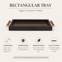 Plateau décoratif rectangulaire moderne de luxe avec poignées en bois |   Plateau de présentation décoratif pour table basse, écologique et de qualité supérieure