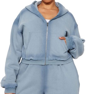 Women Cropped Hooded <b>Jacket</b> Oversized Zip Up And Relaxed Pant Streetwear Collection Heavyweight 350 GSM Cotton Women's Hoodies - Product Image 3