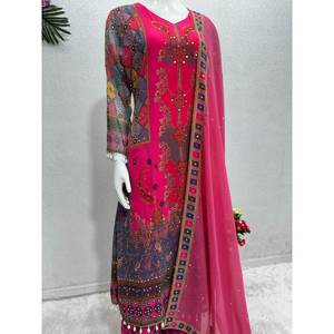 ชุดงานพิมพ์ดิจิตอล georgette ด้านบนด้านล่างพร้อม dupatta สีชมพู - Product Image 2