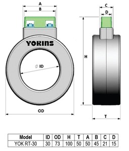 Transformateur de courant YOKINS 50/5A, CT 50A pour ampèremètre, CT encapsulé en polycarbonate rond RT30 avec bornes - Product Image 4