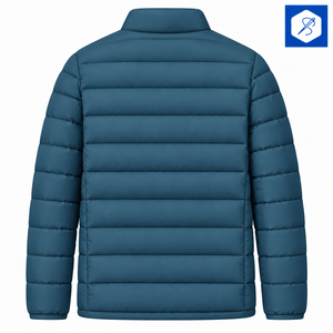 Veste matelassée bleue pour homme, col montant, fermeture éclair, coupe-vent, manteau d'hiver décontracté, coupe régulière, extérieur en polyester - Product Image 2