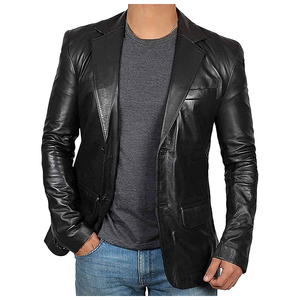 Men Brown Leather <b>Blazer</b> Single Breasted Notched Collar Regular Fit Casual Jacket - Product Image 6