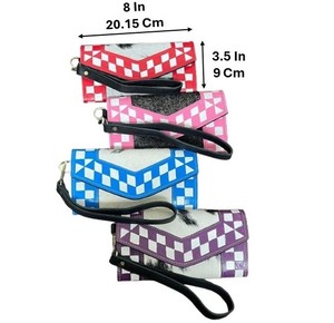 New Blue & <b>White</b> Checkered Hair on Hide Genuine Cowhide Leather Wristlet <b>Clutch</b> Wallet Purse for Women's Card Holder Long Wallet - Product Image 2