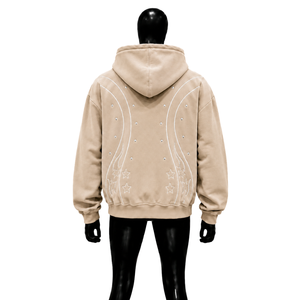 Sweat à capuche zippé oversize beige premium, motif étoile, inspiré des créateurs, mode urbaine moderne, style urbain, élégant au quotidien, qualité premium - Product Image 2