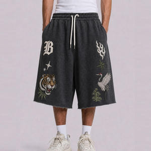 Shorts de survêtement premium pour hommes avec broderie tigre, style gothique, streetwear, en molleton épais, fabricant OEM - Product Image 1