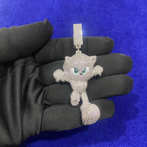 Hip hop jewellery moissanite iced out cartoon character pendant full pave <b>silver</b> tone bling necklace <b>men</b> women party gift - Product Image 1