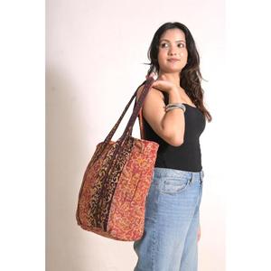 Bolsa de Compras Reutilizable de Algodón Kantha Vintage con Estampado Floral, Bolsa de Hombro para el Mercado, 3L+, Unisex - Product Image 4