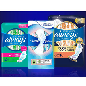 Meilleures ventes : Serviettes hygiéniques Always Ultra fines avec ailettes, Taille 1, régulières, non parfumées, 46 unités ; Serviettes hygiéniques fines de nuit avec ailettes, Taille 4 - Product Image 6