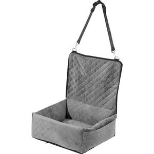 Rehausseur de siège auto pour chien avec poche de rangement, laisse de sécurité à clipser, lit rembourré en éponge et coton PP, housse pratique pour siège arrière de voiture pour animaux de compagnie - Product Image 1