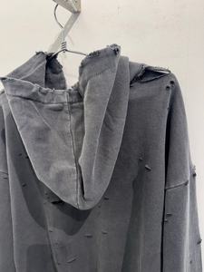 Oversized Hooded Sweatshirt Men 100% Cotton French Terry Cut Out <b>Washed</b> Streetwear Solid Color Regular Fit Autumn Style - Product Image 4