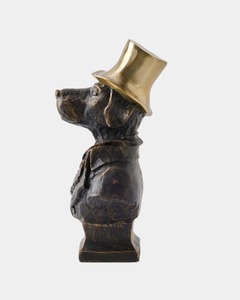 Buste de chien en bronze avec chapeau haut-de-forme, sculpture artisanale décorative de table au design traditionnel pour salon - Product Image 2