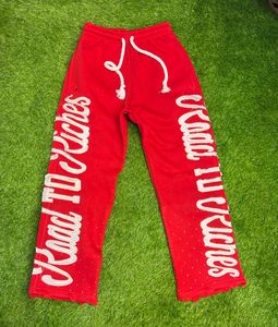 Top Quality Distressed Embroidery Men's Flared Pant Cotton Fleece Men <b>Elastic</b> Waistband Streetwear Staked Trousers - Product Image 5