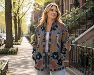 BLTE Velvet Suzani Jacket Women Mandarin Collar Floral Embroidered Cotton <b>Coat</b> Boho Ethnic Style Kimono Outerwear - Product Image 2