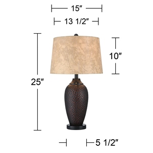 Elegant design Hammered Bronze <b>Table</b> Lamp Set of 2 Luxury Textured Metal Base Faux Leather Shade Elegant <b>Bedside</b> Nightstand - Product Image 1