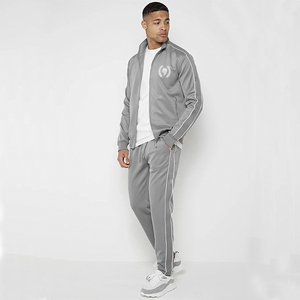 Men's Gray Lightweight 100% Nylon Tracksuit Set Full Sleeve Zipper Closure <b>Hooded</b> Collar Solid Color Casual Style Regular Fit - Product Image 1