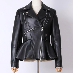 Veste en cuir pour femme, design tendance, nouvelle collection, couleur unie, en cuir véritable. - Product Image 1