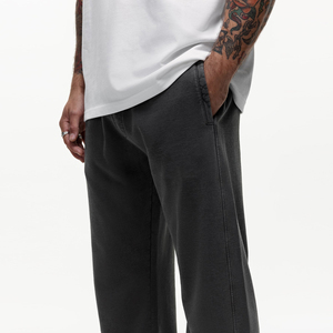 Men's Black Cotton Jogger Pants Elastic Waist Straight Leg Casual Sweatpants With Side Pockets Breathable Midweight Autumn Wear - Product Image 4