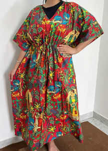Vestido Kaftán Largo de Algodón Estampado para Mujer con Patrones Étnicos Vibrantes, Comodidad Ligera y un Atractivo de Moda sin Esfuerzo - Product Image 1