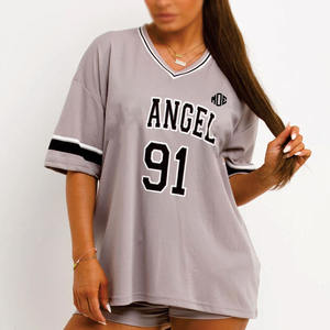 Maillot de football américain tendance pour femme, col en V oversize, personnalisé par sublimation, en mélange de coton, tenue décontractée pour équipe, OEM en gros - Product Image 3