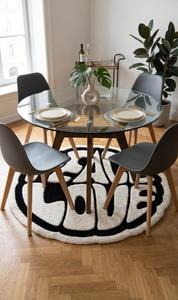 Tapis d'appoint décoratif moderne en laine tuftée à la main, antidérapant, à poils moyens, motif géométrique, noir et blanc, design classique, qualité supérieure, Paix et Amour - Product Image 5