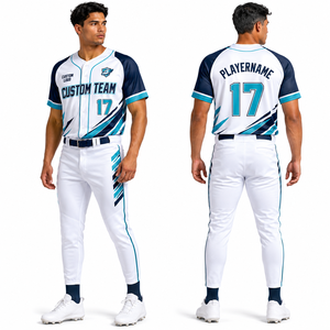 Ensemble de maillot et pantalon de baseball Diamond, à manches courtes raglan boutonnées, à rayures fines, dégradé géométrique, ventilé et anti-humidité - Product Image 2