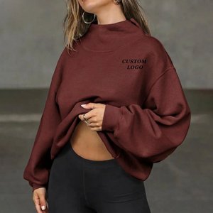 Sweat-shirt surdimensionné pour femme avec logo personnalisé, col roulé, en molleton, à manches longues, broderie, streetwear urbain, pull-over - Product Image 5