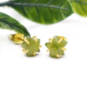 Peridot Star Shape Stud <b>Earrings</b> 8mm Prong Set Gemstone Handmade Birthstone Jewelry for Women - Product Image 1