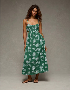Robe midi babydoll smockée à découpes, col licou, imprimée, sans manches, ajourée, drapée, pour femme, style décontracté - Product Image 1
