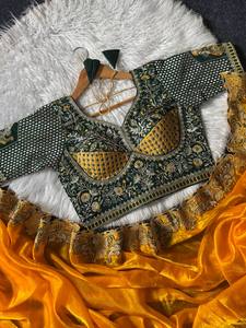 Sari Tradicional de Seda con Estampado Digital y Bordado para Mujeres Indias y Pakistaníes, Vestido para Bodas y Fiestas, para Todas las Temporadas - Product Image 3