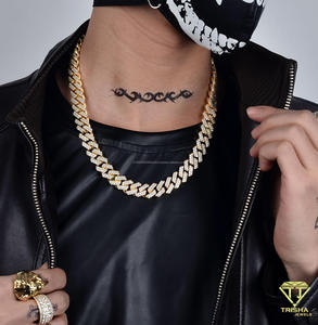 Collier chaîne cubaine en argent sterling 925 avec diamants Moissanite, bijoux de luxe Hip Hop, chaîne Iced Out pour hommes et femmes, vente en gros - Product Image 5